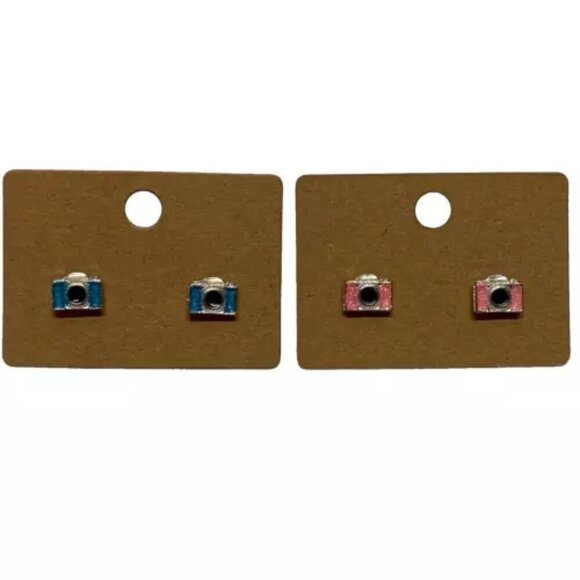 Claire's Sensitive Solutions Camera Earrings Pink Blue Photo Cameras 2 Pairs New - Picture 1 of 9